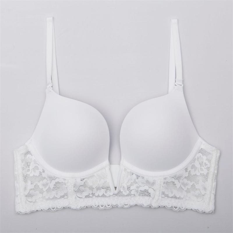 French Sexy Bra Deep V Seamless Underwear Women Lace Embroidery Push Up Bras Summer Detachable Strap Backless Brassiere