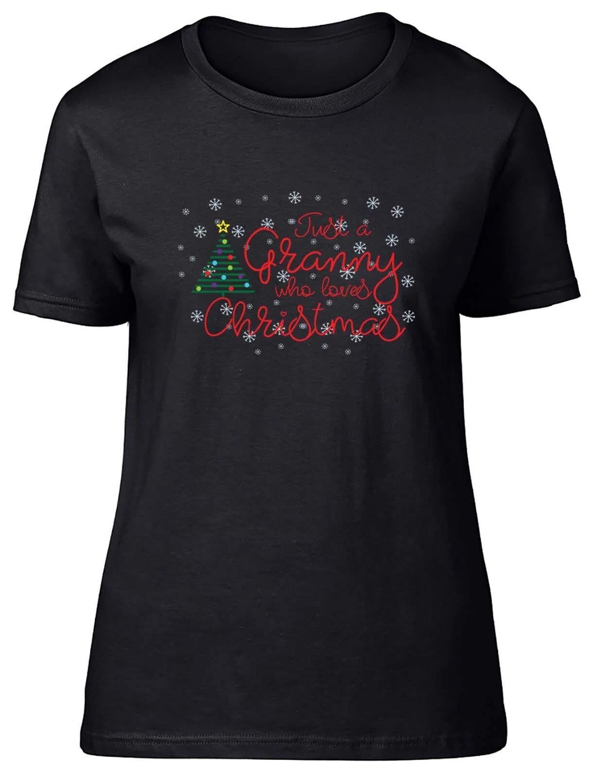 Just A Who Granny Loves Christmas Xmas Fitted Womens Ladies T Shirt Gift M