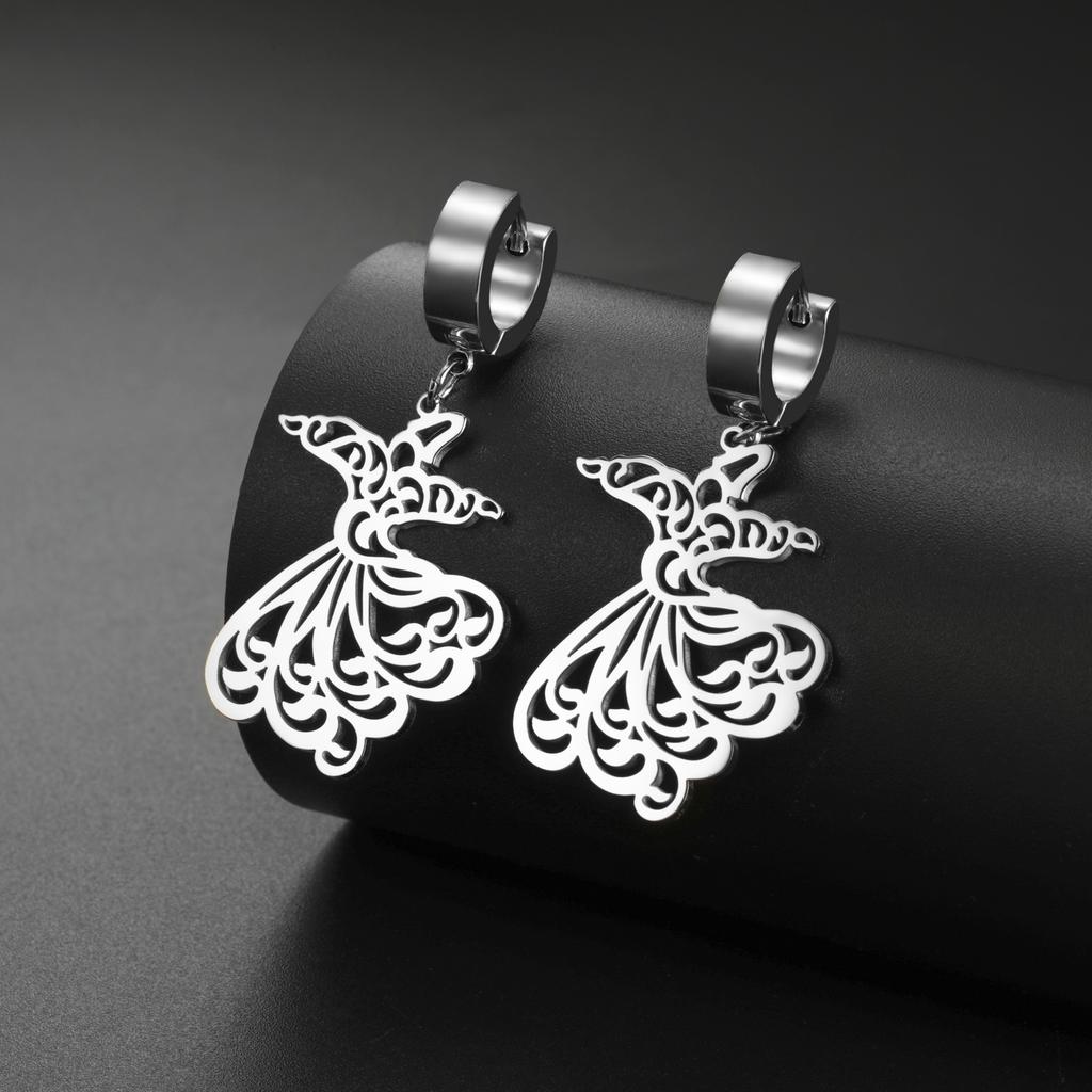 LIKGREAT Fashion Gold Color Sama Dance Sufi Drop Earrings Women Stainless Steel Jewelry Ladies Calligraphy Muslim Ramadan Gift