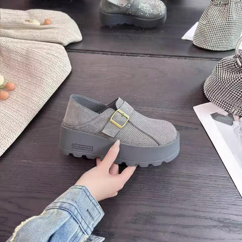 Muffin thick-soled small woman spring new one pedal two wear casual heightening shoes