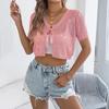 Γυναικεία Μόδα Casual -Χρώμα Αγάπη Δαντελωτό Διάτρητο Κορδόνι Κοντομάνικο Πλεκτό Πουλόβερ Καρδίγκαν Κορυφή