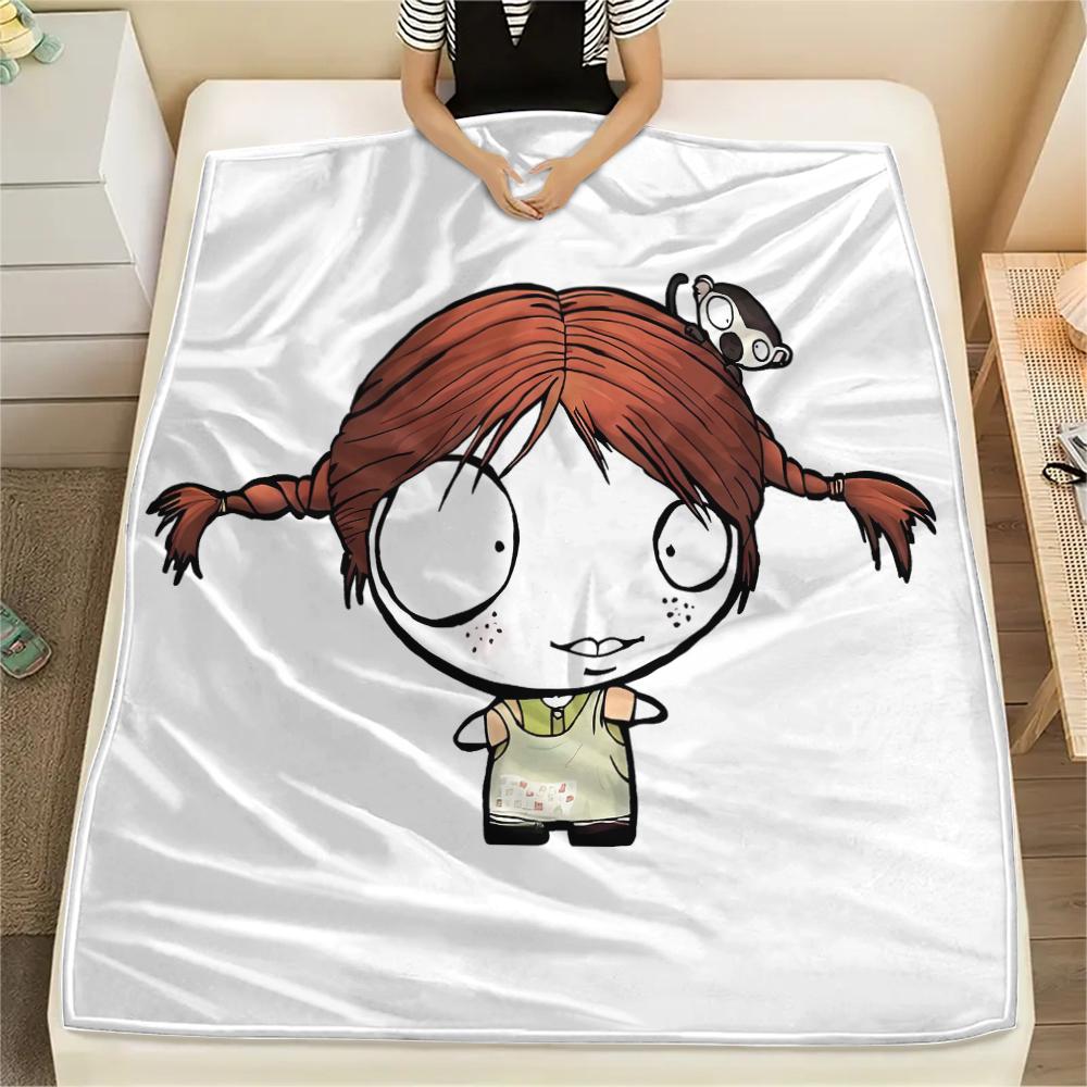 

1 шт. Фланелевое одеяло с принтом Пеппи Длинныйчулок, Высокое качество, Для всех сезонов, Декор для дома, Тепло и уют, Идеально для рождественских подарков 80cm x 120cm