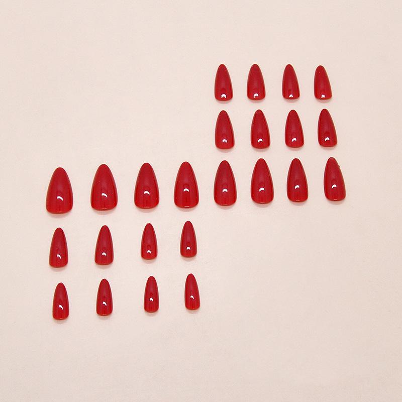 Einfaches Temperament Rot und Weiß Mittellange Mandelformnägel Modische Maniküre-Patches Abnehmbare Tragbare Nägel 24 Stück