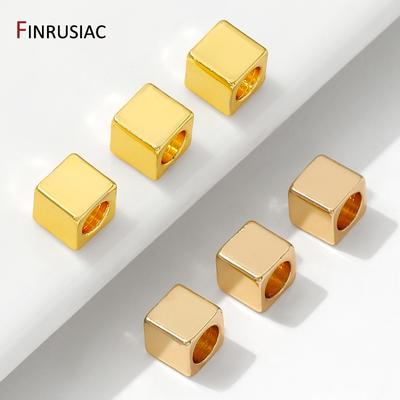 14/18K Gold Plated Brass Cube Spacer Beads,Separator For Beads,Brass Loose Beads DIY Jewelry Accessories,Supplies For Jewelry