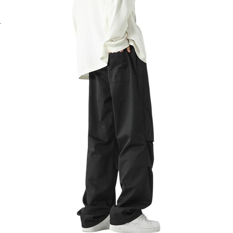 CLOR Pure Cotton Cargo Pants for Men, Spring And Summer Paratrooper Casual Loose-Fit Straight-Leg Trousers, CM02 Black XL