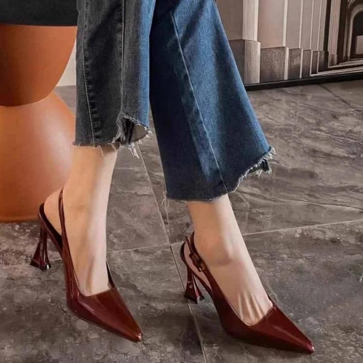 

Летние новые туфли на высоком каблуке, заостренные, из замши, сетчатые, красные, сексуальные, узкие, лакированные, кожаные туфли-лодочки, сандалии 40