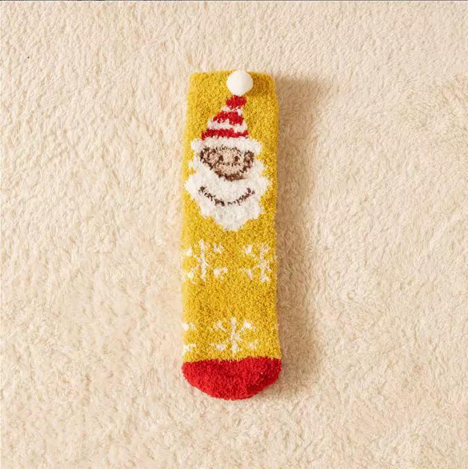 Japanese Christmas Cartoon Socks: Cozy Coral Fleece with 3D Embroidery for Women