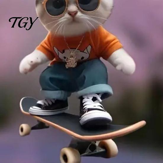 Street Fashion Car Pendant Skateboard Cat Hanging Ornament, 2D Flat Acrylic Rearview Office Workstation Ornament Mirror Decor, Trendy Skate