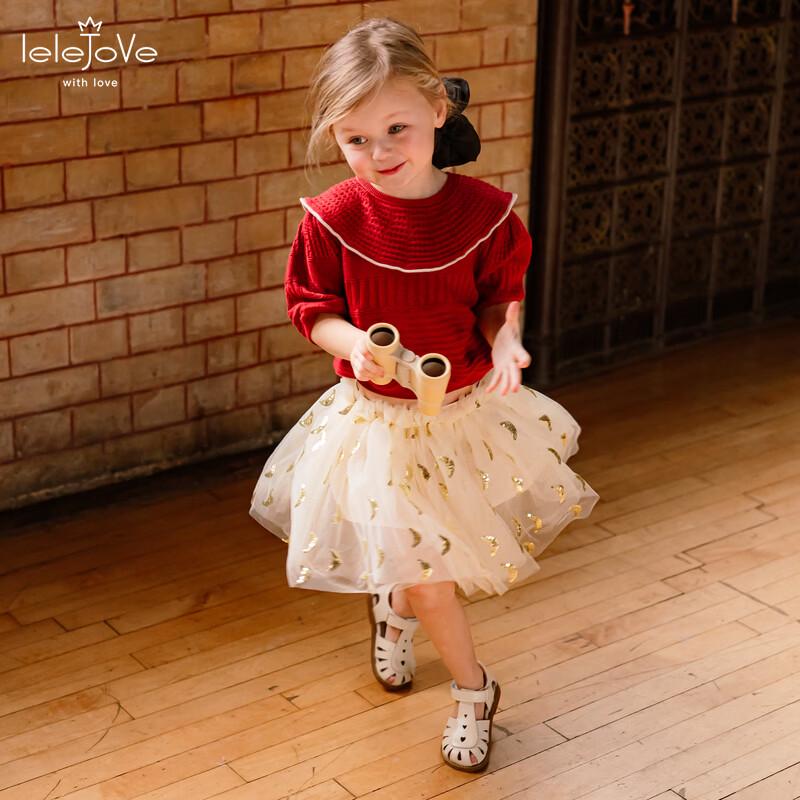 LELE JOVE Girls  Ruffle Collar 3/4 Sleeve Knit Top 80