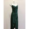 Good Morning with You Sexy French Style Swing Collar Dark Green Slip Nightdress Long to Ankle Satin Ice Silk Mermaid Dress Female