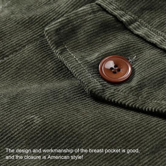 Bomberjakke Ensfarget Arbeidsklærstil Løs Nedbrettskrage Streetwear Vår Høst Menn Kordfløyel Overbekledning Cargo Kåpe for Daglig Bruk