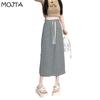 MOJTA Gonna Estiva da Donna a Vita Alta Media Lunghezza A-line Elastica a Righe Coulisse Casual con Spacco