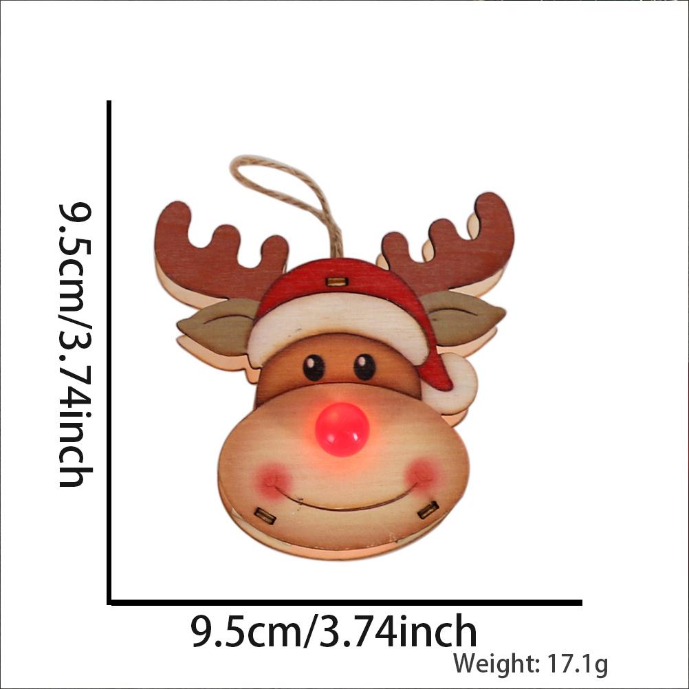 3PCS Christmas Wooden Pendant with LED Light Santa Elk Snowman Pattern Luminous Pendant Christmas Tree Decoration