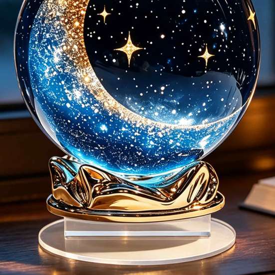 Decorative Acrylic Spheres Moon Star/Fairy Crystal Ball Ornament, Sphere for Bedroom Living Starry Sky Gifts Room Desk Decor, Exquisite Decoration