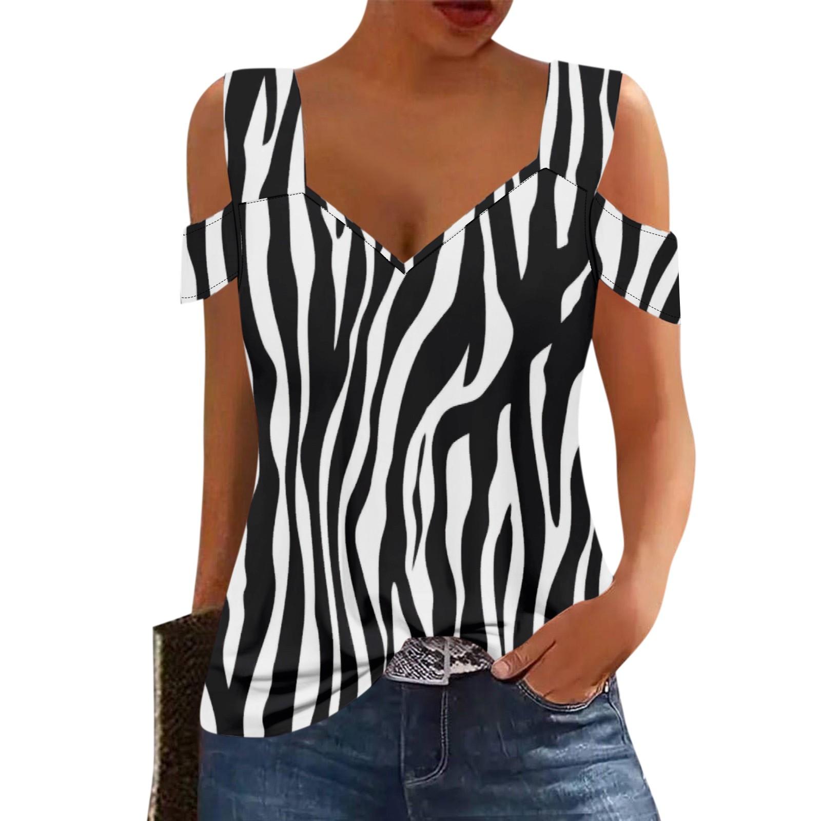 

Жіночі повсякденні топи Футболка без бретелей з коротким рукавом і V-подібним вирізом Топи з принтом S