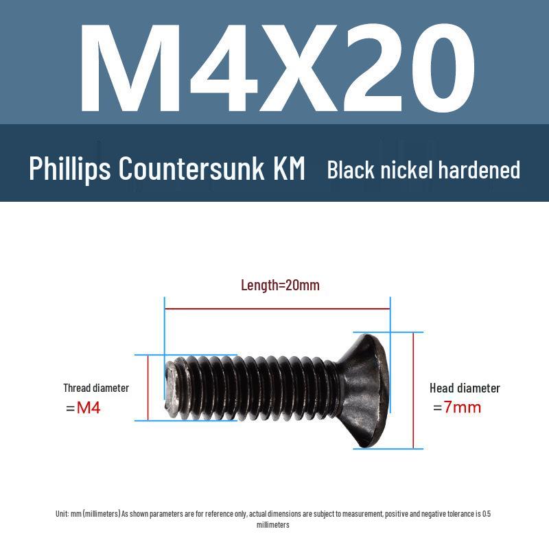 Yigu Uhlíková ocel Černý nikl Kalené KM Šrouby s plochou hlavou Phillips M2-M4 pro elektroniku