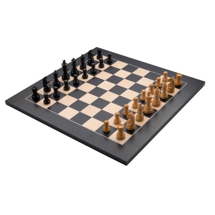 Jeu d'échecs de Luxe en Bois marqueté bois Erable (Noir/Naturel) 40 CM x 40 CM avec pièces sculptées en bois vernis
