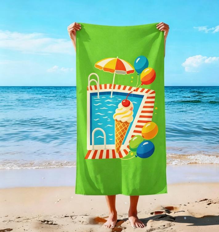 Tropical Summer Beach Towel, Microfiber Sand Free Quick Dry, Surf/Sea Life Print, Soft Absorbent