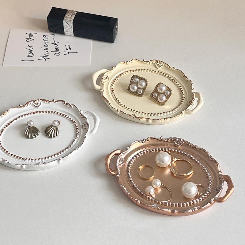 Vintage Jewelry Display Tray Oval European Decorative Plate Storage Tray Earrings Necklace Ring Display Sauce Dish Desktop Decor