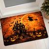 1pc Halloween Pumpkin Lamp Witch Castle Flannel Mat Horror Atmosphere Entrance Door Mat Bedroom Kitchen Non-Slip Water-Absorbing Holiday Decoration Ma