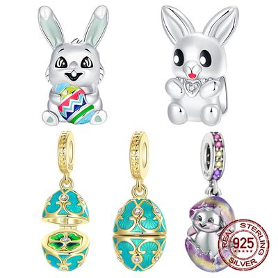 Kupfer Das Oster-Ei-Anhänger Kann Geöffnet Werden Hasen-Anhänger Perle Passend Für Original Pan Armbänder Damen DIY Feiner Schmuck Party-Geschenk