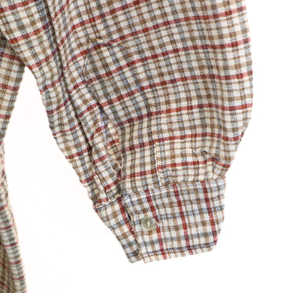 VINTAGE 40s 50s Triangle gusset vintage euro Check Pattern Long sleeve half button shirt Men's Used