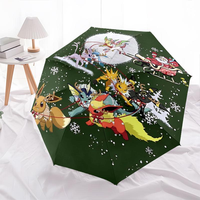 1pc Christmas Festive Journey with Santa s Sleigh Automatic Opening and Closing Cartoon Practical Umbrella - Small Umbrella Suitable for Various Occas