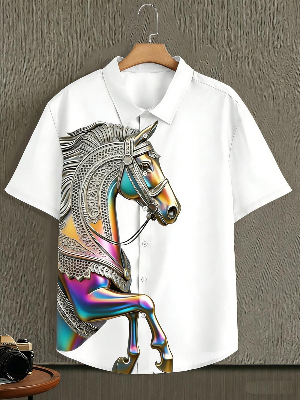 

Fashion Short Sleeve 3d Animal Horse Print Men s Shirts Summer Casual Tops Beach Party Vacation Shirts Outdoor Men s and Women s Shirt S