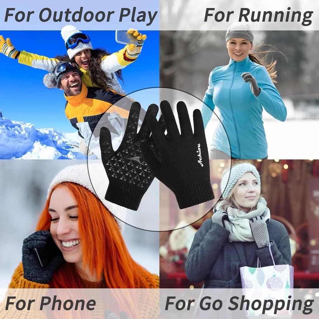 Achiou Winter Gloves for Men and Women, Touchscreen Soft Knit Gloves