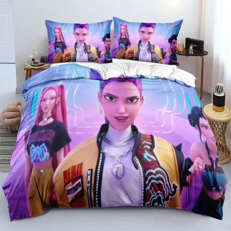 K-Pop D-Demon Bedding Set Demon Hunters Themed Colorful Print Polyester Student Bed Sheet Duvet Cover Kid Gift Home Textile