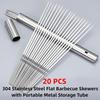 20Pcs Stainless Steel Barbecue Skewer with Storage Tube Reusable Flat BBQ Needle Stick for Outdoor Camping Party BBQ Accessories