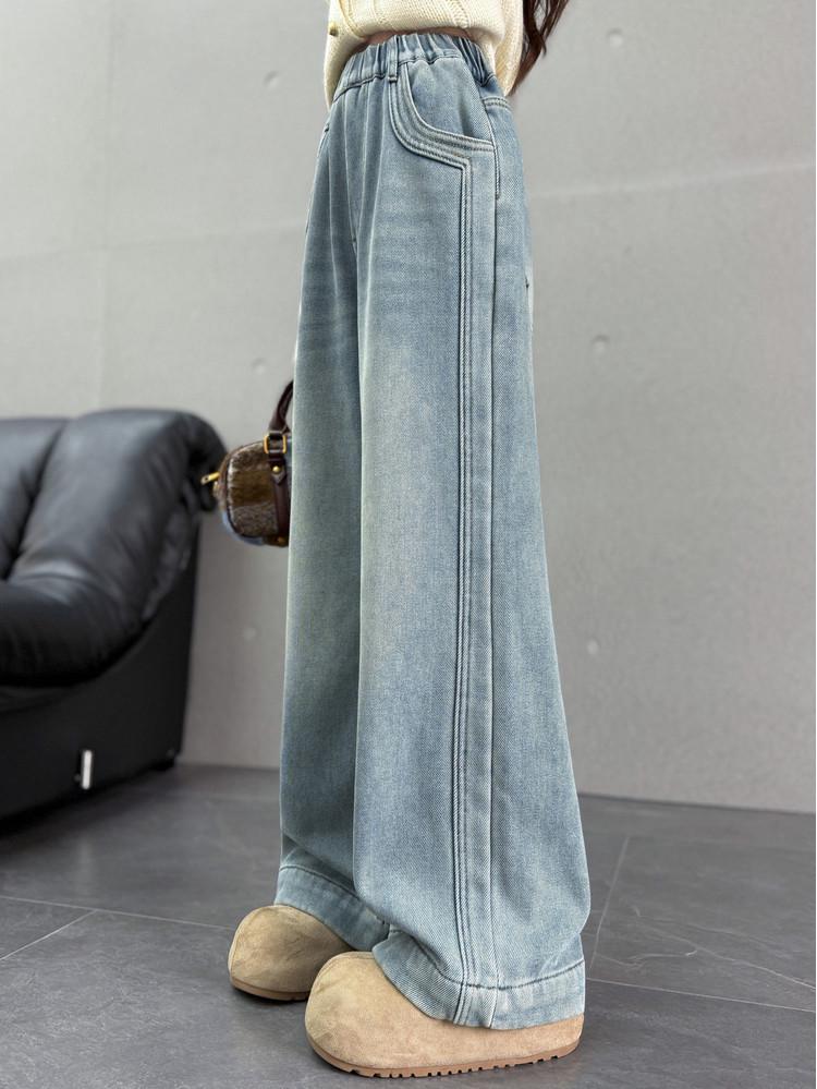 Jeans Larghi alla Moda per Ragazze, Coreani Primavera/Autunno 2026, Pantaloni Casual a Gamba Dritta per Bambini di Taglia Media e Grande