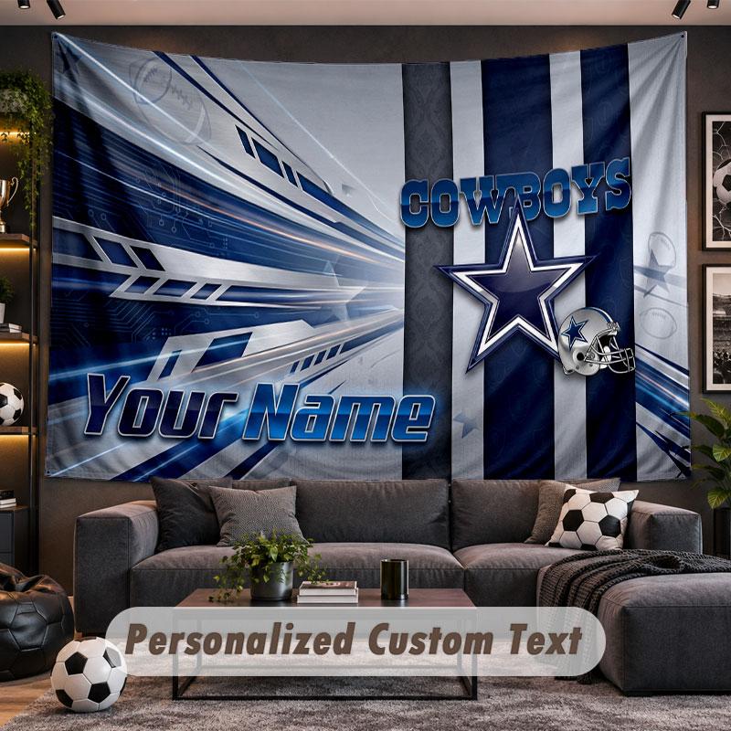 Wall Hanging Tapestry Custom NameDallas Cowboys Pattern Personalized Printed Fabric Wall Decor