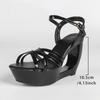 Womens Patent Leather Wedge Heel Sandals, Open Toe Thick Platform Waterproof Summer Plus Size Model Shoes