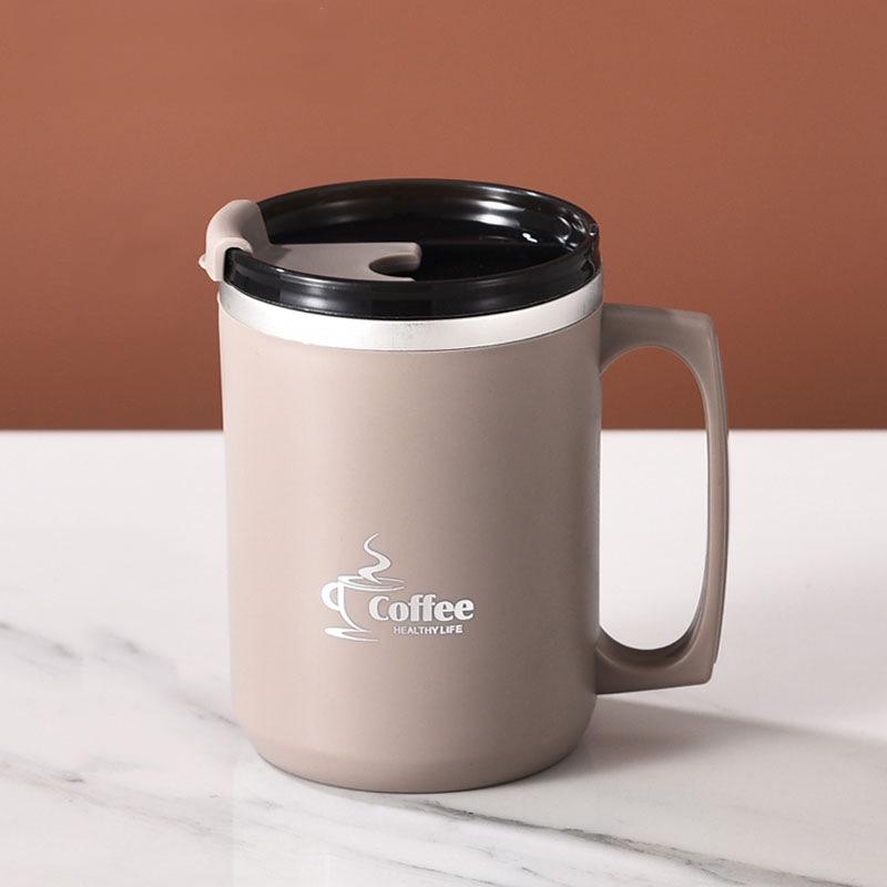 Kancelářský hrnek na kávu s víčkem: Nerezová ocel 304, Dvouvrstvá, Kreativní design, Vysoká hodnota, Kelímek na vodu