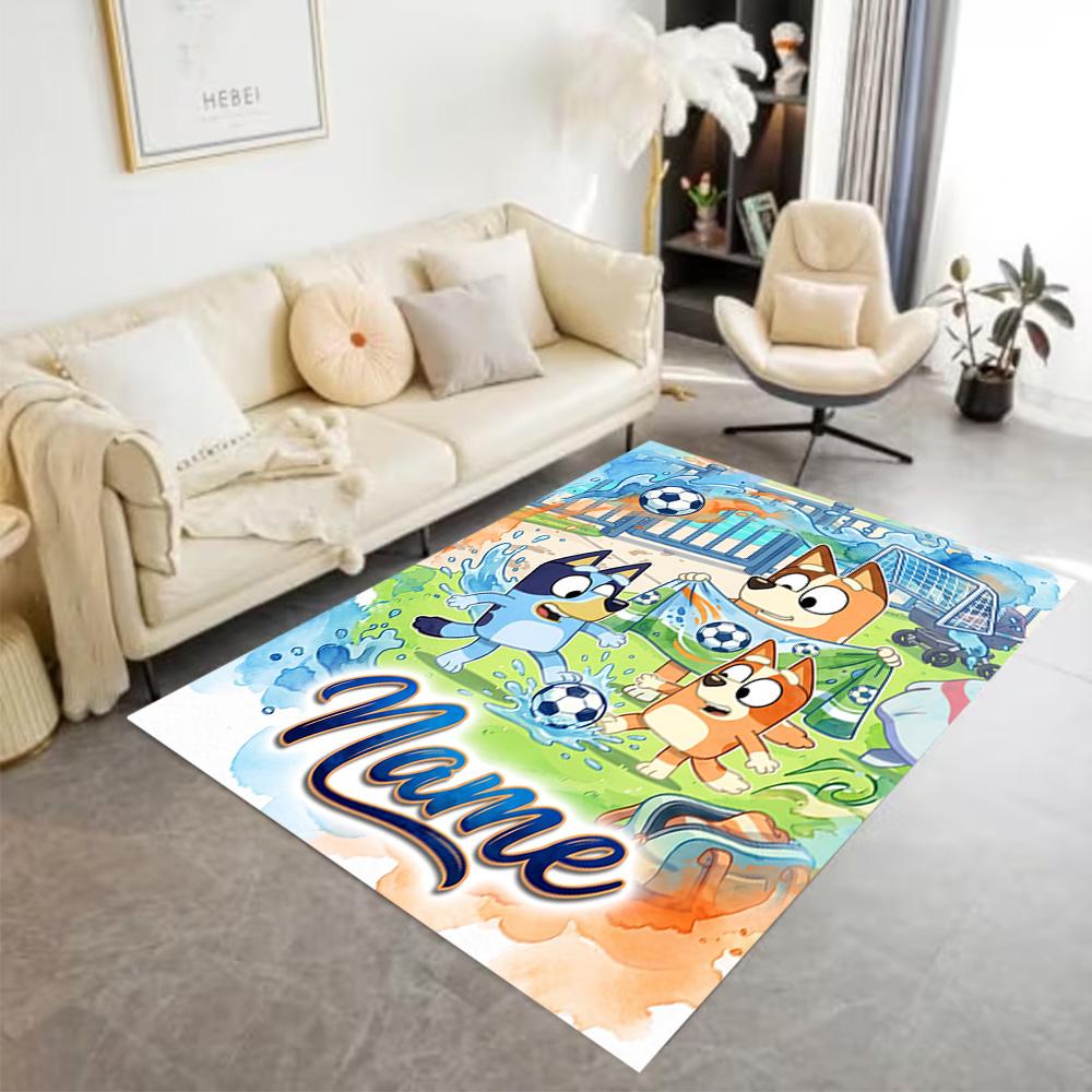Bluey Sports Adventure Personalized Text Floor Mat Perfect for Decorate room Study room Balcony Playrooms Antislip Carpet Decorate Offices