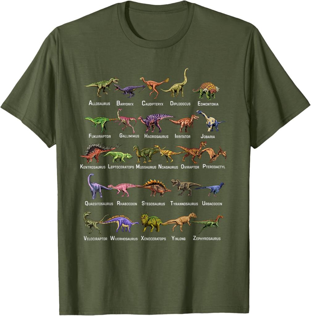 Dinosaur Alphabet Shirt Men's Cotton Graphic Tee Educational T-Shirt For Dino Lovers