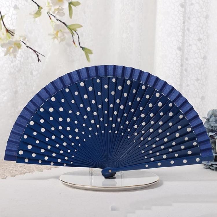 Flamenco Spanish Hand Fan Vintage Dots Pattern 23cm Elegant Wood Folding Fan for Dancing Performances Party Decoration