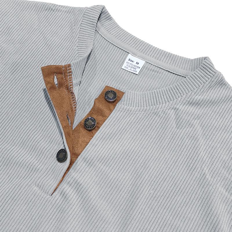 Men's Outdoor Corduroy Long-Sleeve Henley Hoodie - Solid Color, Spring/Autumn 2025 Collection