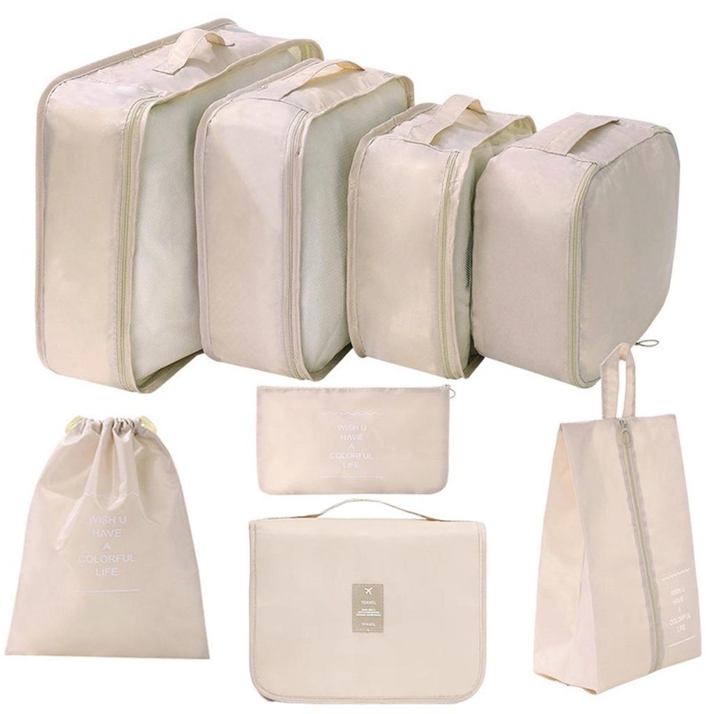 Twill 8-piece Multi-purpose Travel Storage Bag Set for Clothes & Toiletries