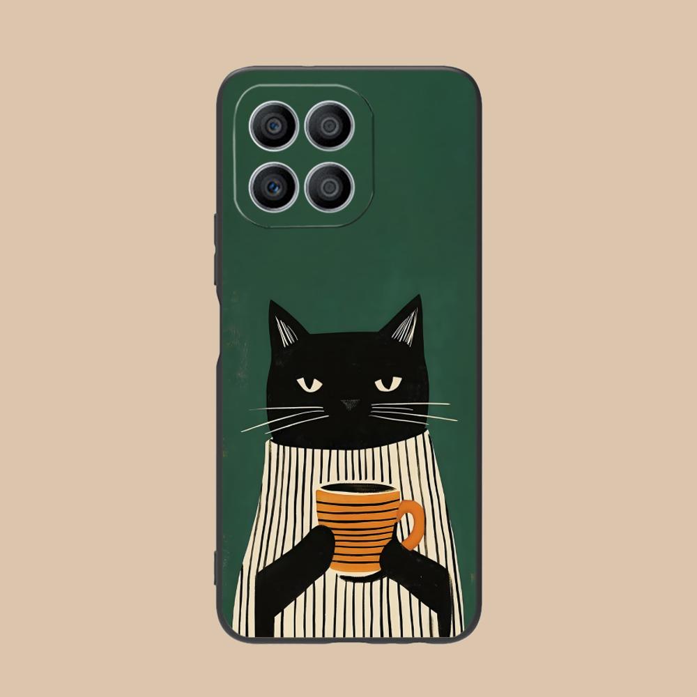 Cute Coffee Cat Matte TPU Mobile Phone Case for Honor 90 80 70 60 50 30 20 10 9 8 7 Pro S SE Lite 5G Colorful Printing Cover