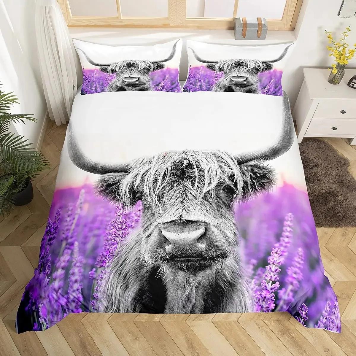 

Horse Duvet Cover Set Cherry Blossom Branches Lavender Purple Bedding Sets Galloping Horse Comforter Cover Quilt Cover 70x133cm