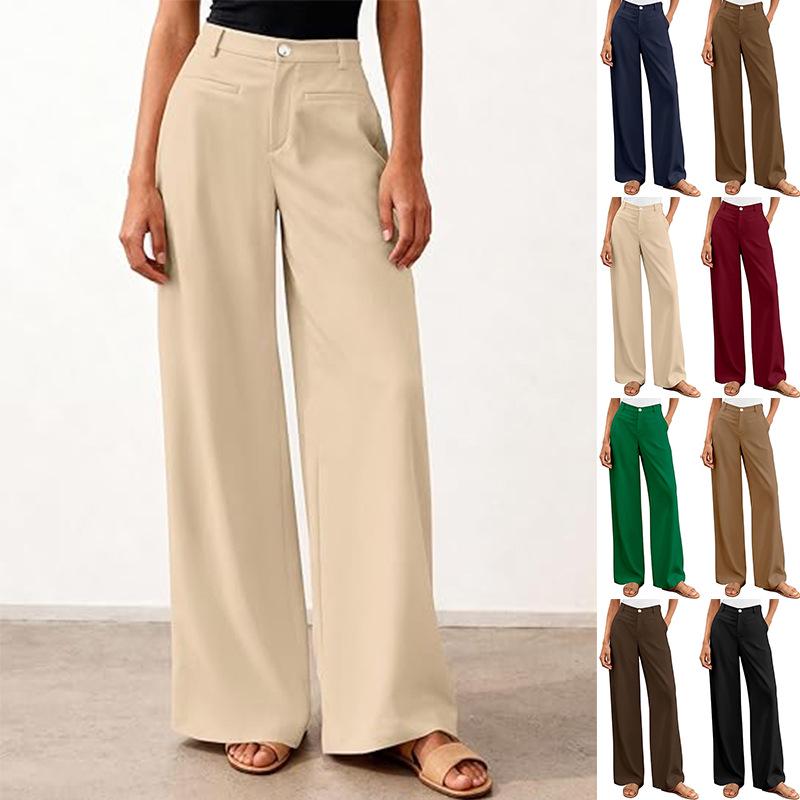 European-American High-Waisted Wide-Leg Women's Suit Pants - Simple Drapey Style for Spring/Summer Business Casual