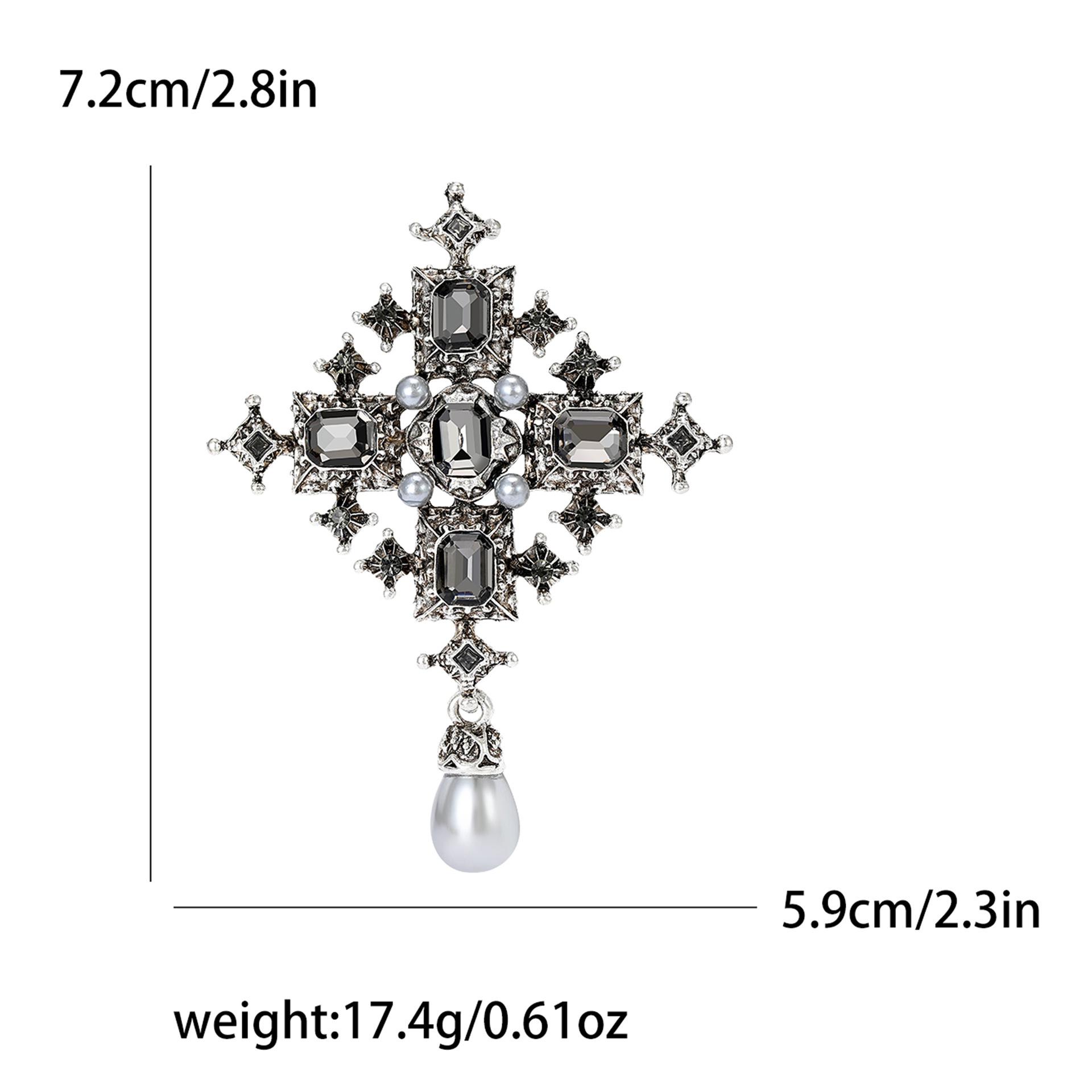 

European & American Baroque Cross Pearl Brooch for Suits & Sweaters серый
