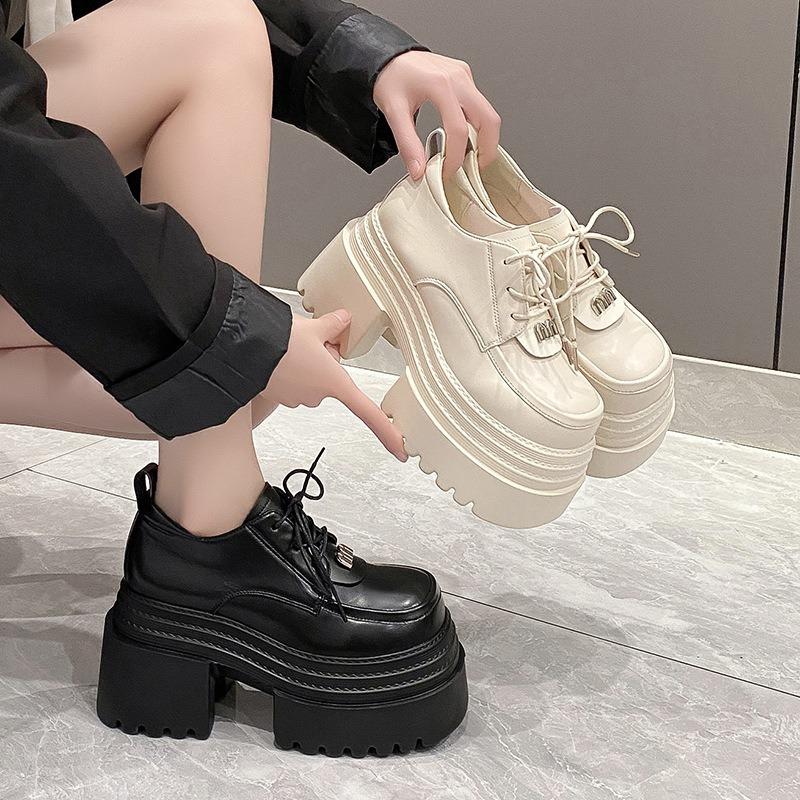 10cm High Leather Shoes for Women Waterproof Platform Womans Casual Thick Sole Loafers Comfortable Chunky Sneakers Zapatos Mujer