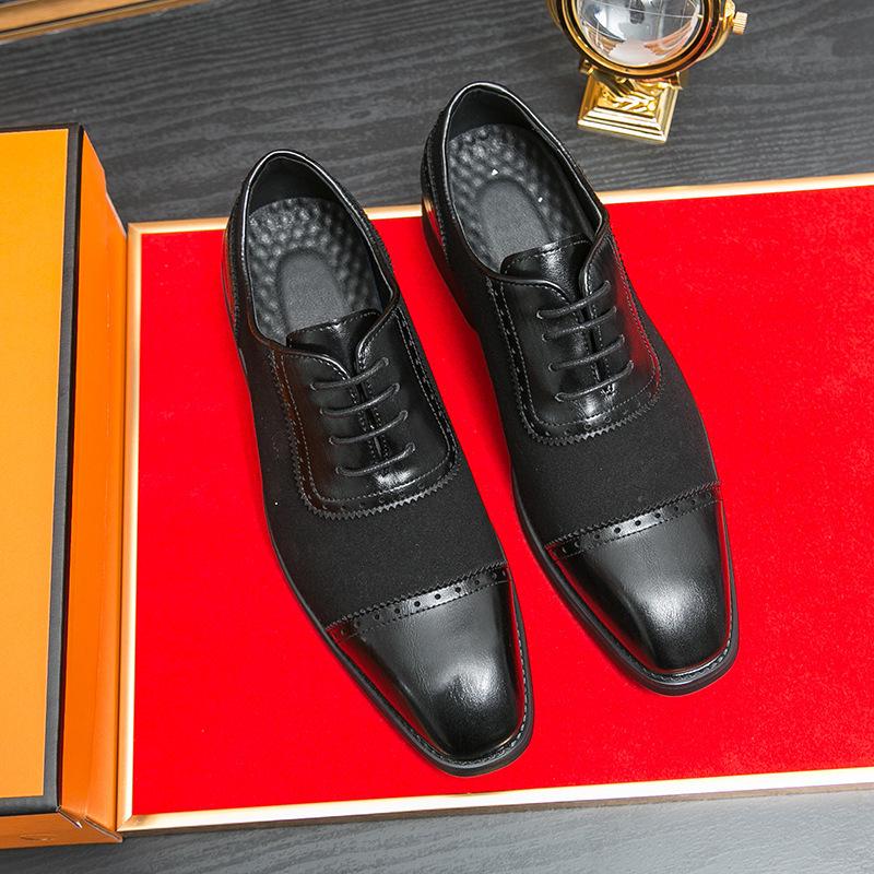 Men's Size 46 Leather Height-Boosting Formal Shoes - Thick Sole, Lace-up, Round Toe, Ideal for Weddings and Business in Spring/Autumn.