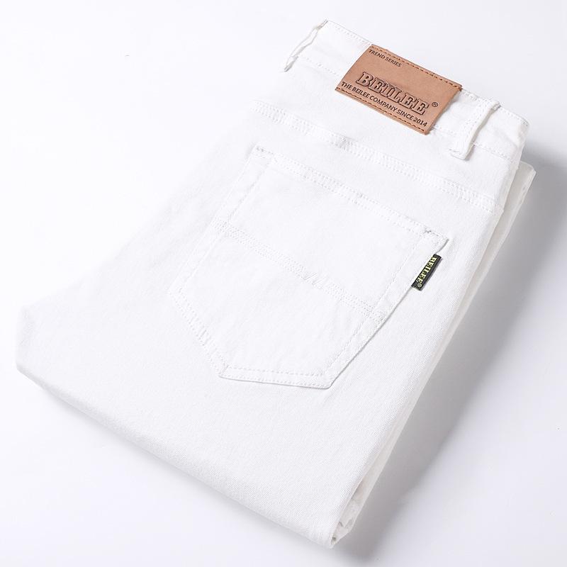 

3-цветные повседневные брюки из чистого хлопка 2024 года, новые облегающие прямые эластичные цветные брюки для всех сезонов 28 белый