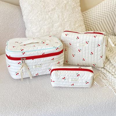 Móda Ženy Prošívaná bavlna Kosmetická úložná taška Cherry Cestovní úložný prostor na make-up Pouzdro Dívčí Penál Tote Kabelky