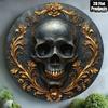 Metall Wandkunst Gotische Totenkopf Plakette 8x8 Zoll Rundes Aluminiumschild für Zuhause Bar Cafe Dekor