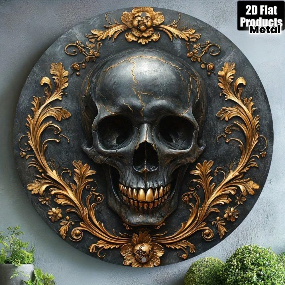 

Metal Wall Art Gothic Skull Plaque 8x8 Inch Round Aluminum Sign for Home Bar Cafe Decor 20x20 разноцветный